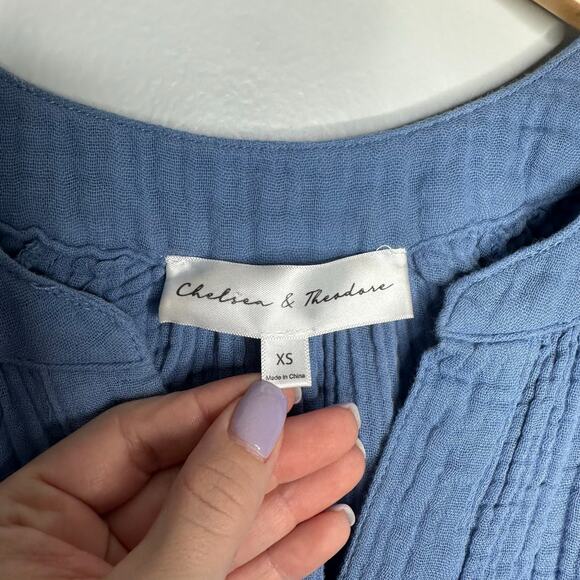 Chelsea and Theodore Women’s Baby Blue Cotton Bohemian Raw Hem Blouse Size XS - Picture 4 of 7